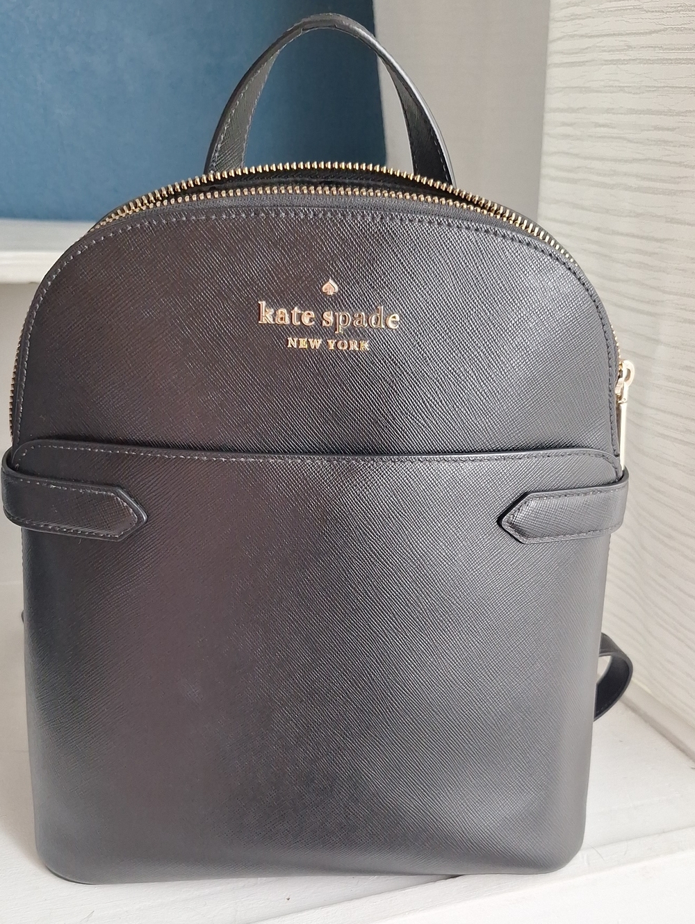 kate spade Black Saffiano Mini Backpack with Gold Hardware